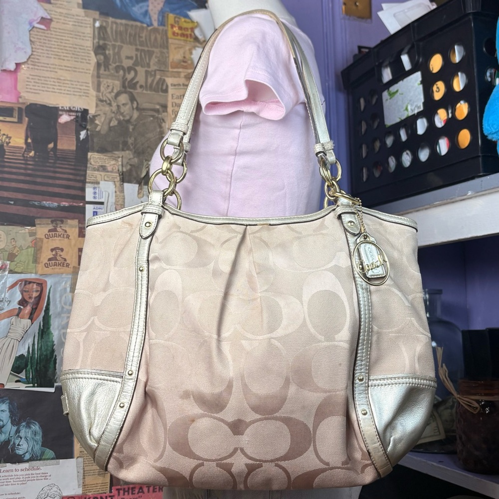 Coach Pink Signature Jacquard Tote Bag